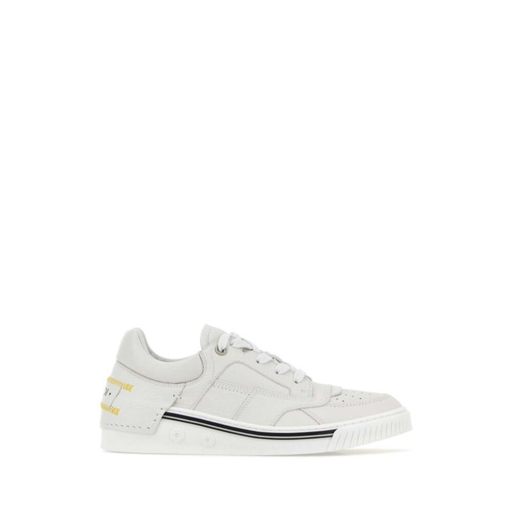Fendi Men Ivory Leather Fendi Fender Sneakers